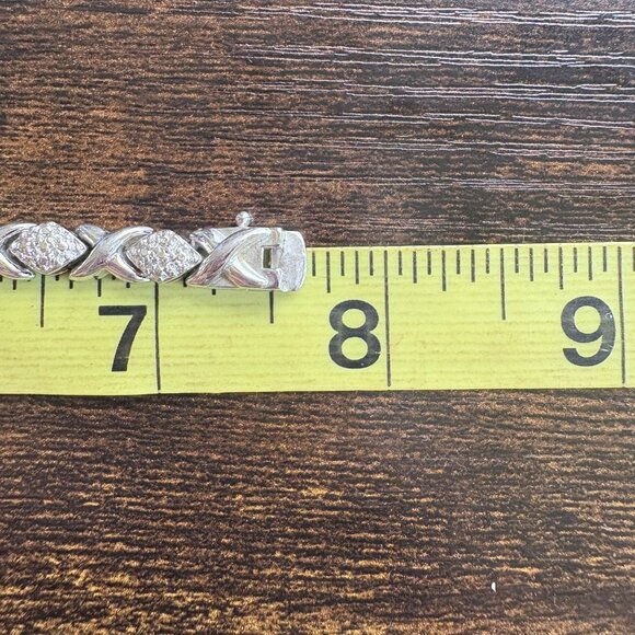 VTG Sterling Silver 925 Illusion Stone X Link Chain BRacelet Size 7.5" Length - Picture 8 of 10